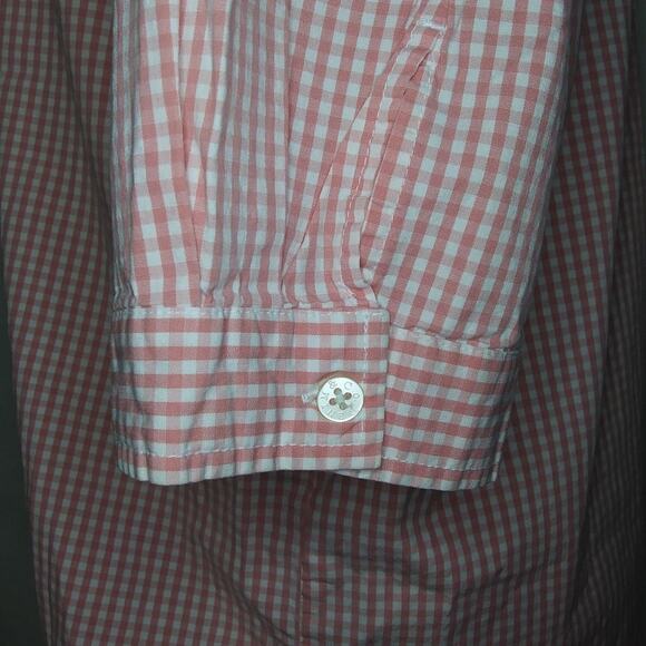 Denim & Co Peach Gingham Button Front Shirt 3/4 Sleeves Button Down Stretch S-M - Picture 5 of 10